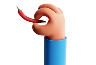 Eine animierte Hand hält eine rote Chili